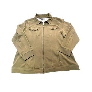 d & co Denim and Company Olive Green Jacket Zip Up Casual Trucker Jacket  1XL